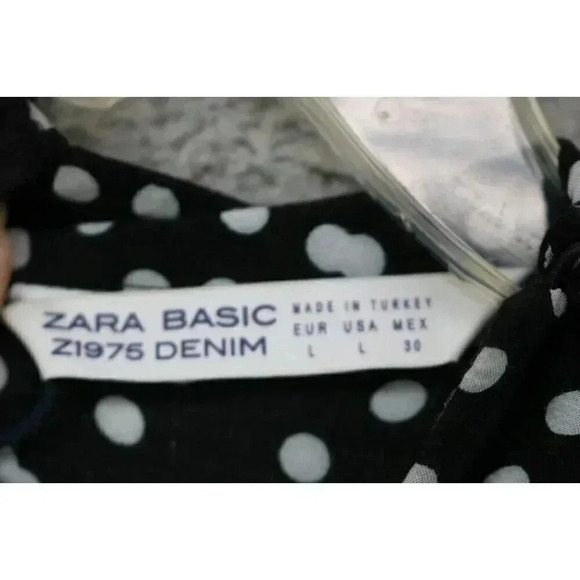 Zara Basic Dress Womens Large Black White Polka Dot Flutter Short Sleeve Viscose - Picture 3 of 7